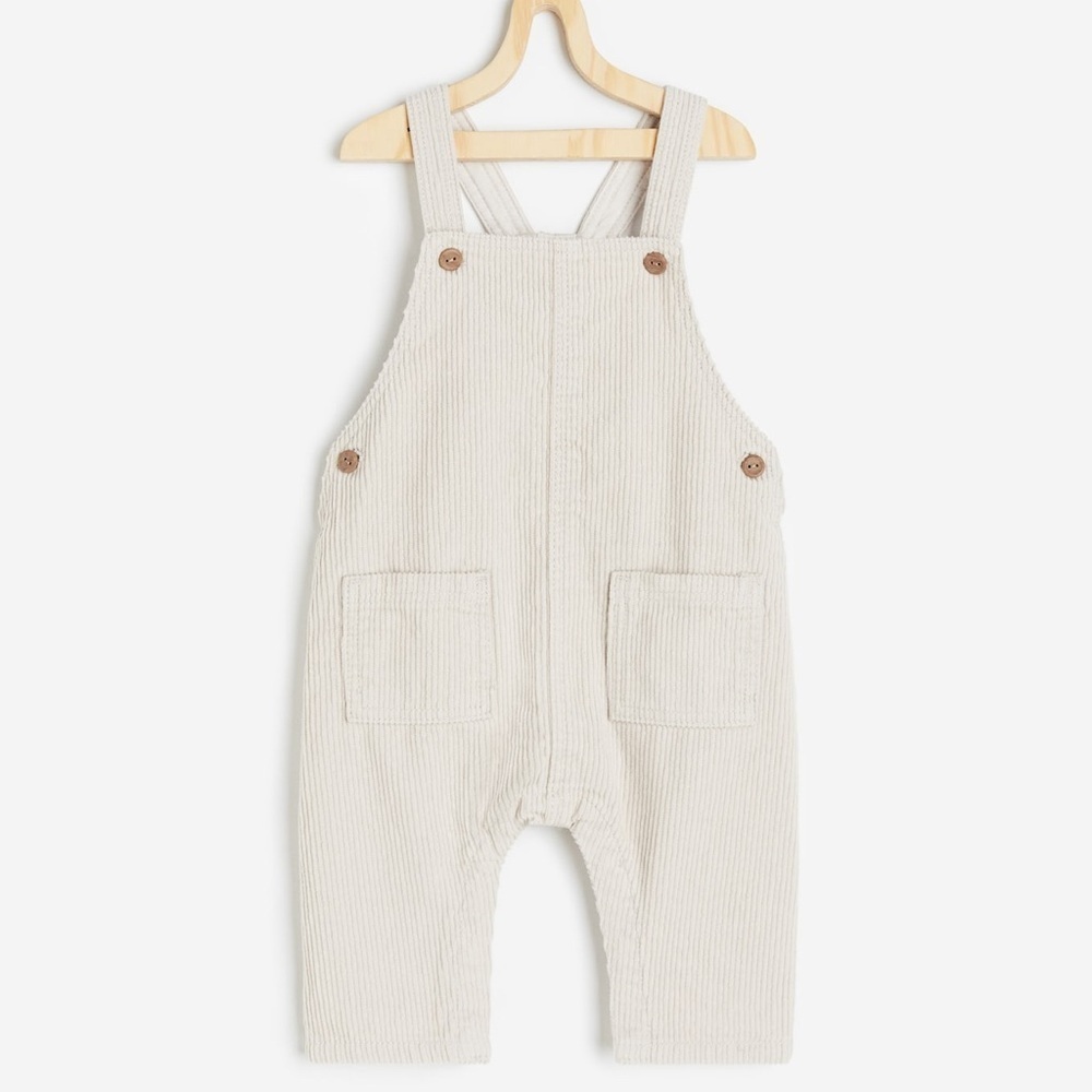 H&M baby toddler corduroy overalls beige taupe boy long pocket unisex adjustable
